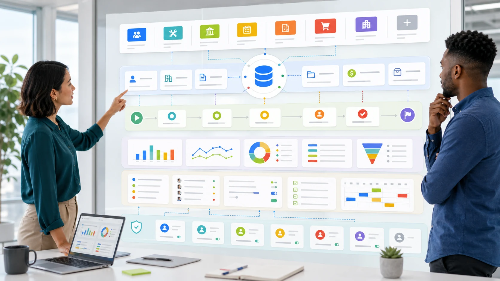 Taskingos operating layer with connected records, owners, workflows, reports, and governance controls